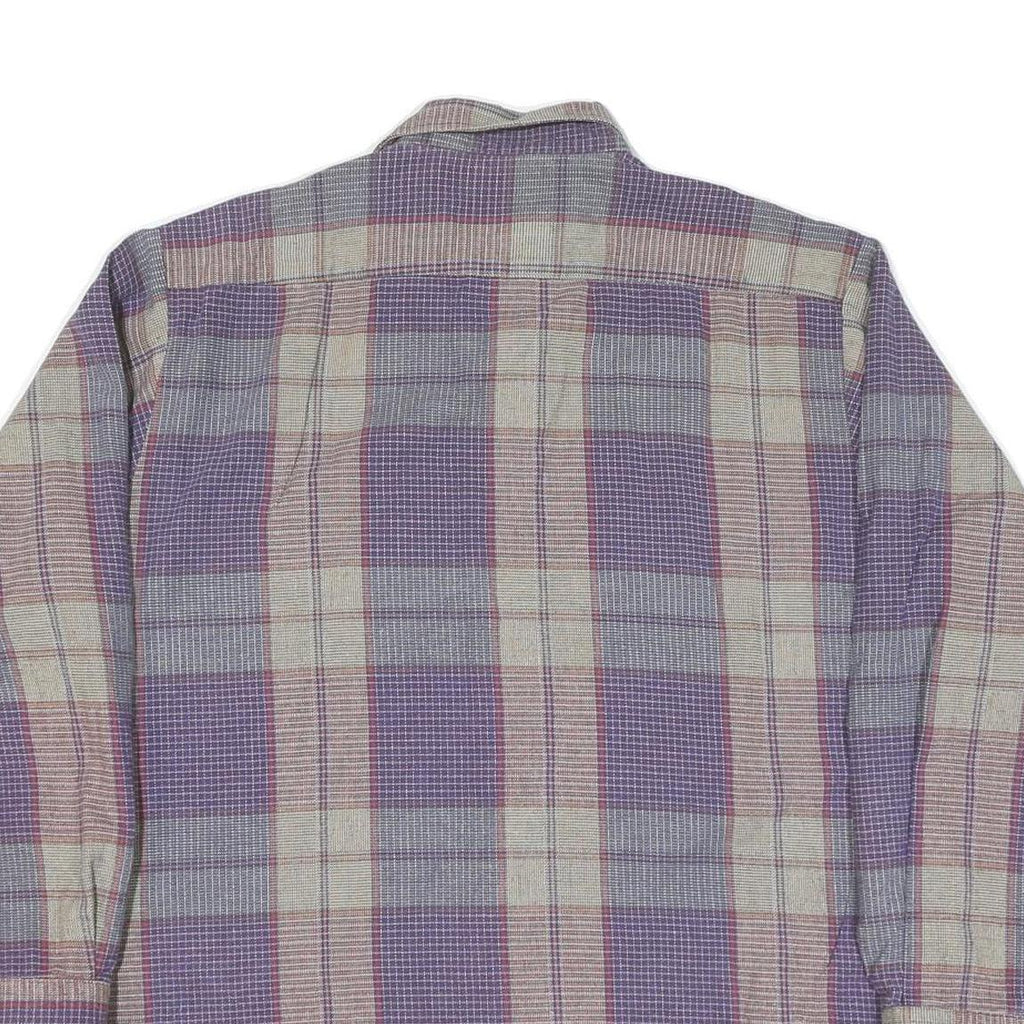 Mens Purple Beige Check Cotton Shirt XL Long Sleeve Button Casual Top