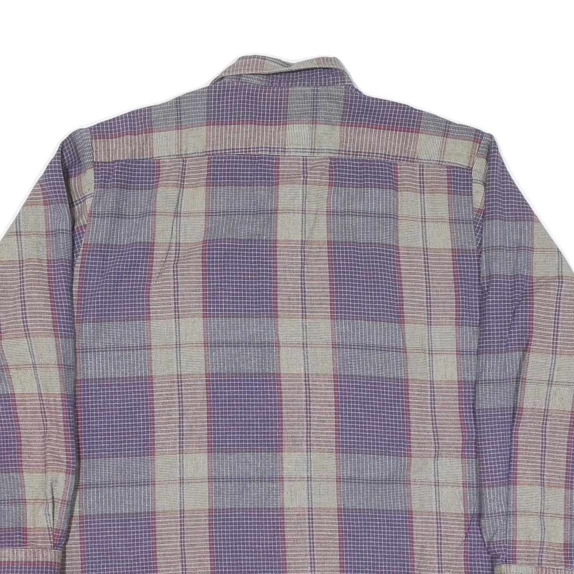 Mens Purple Beige Check Cotton Shirt XL Long Sleeve Button Casual Top