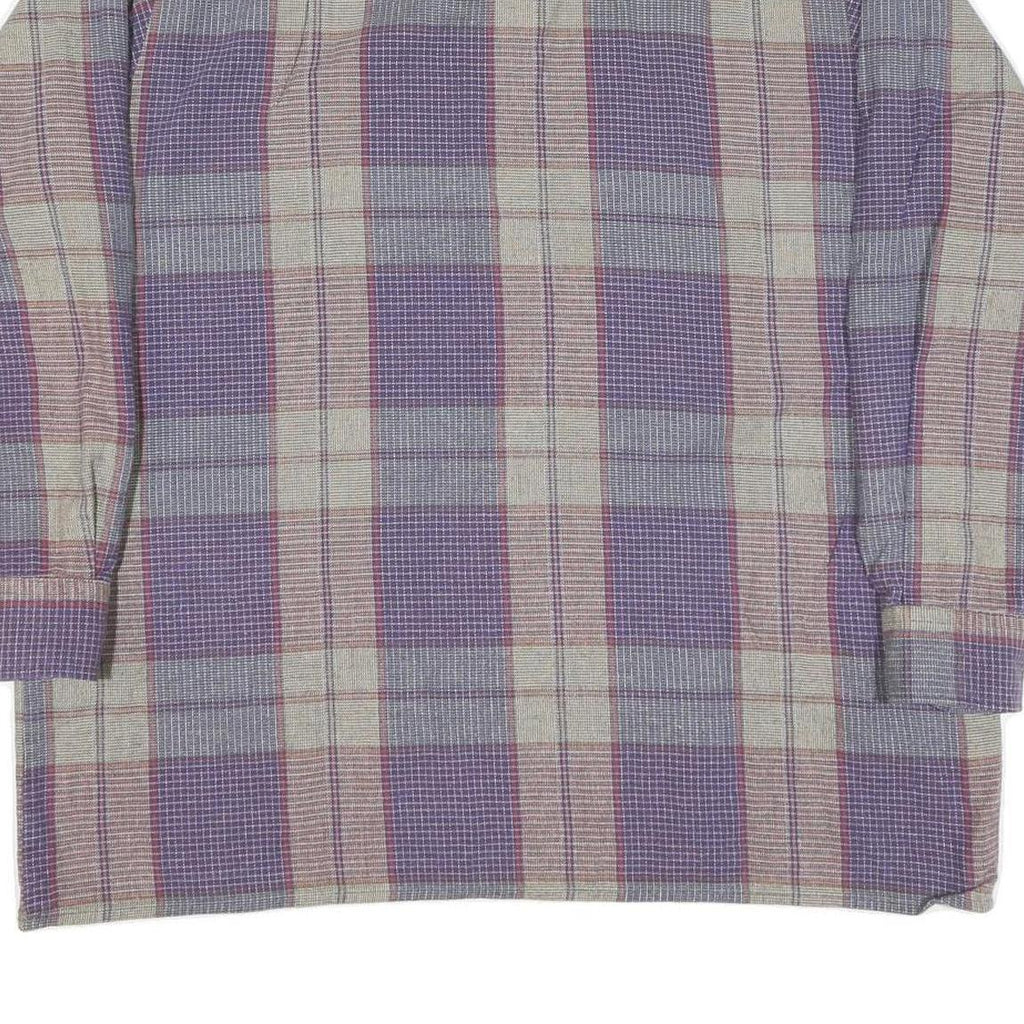 Mens Purple Beige Check Cotton Shirt XL Long Sleeve Button Casual Top