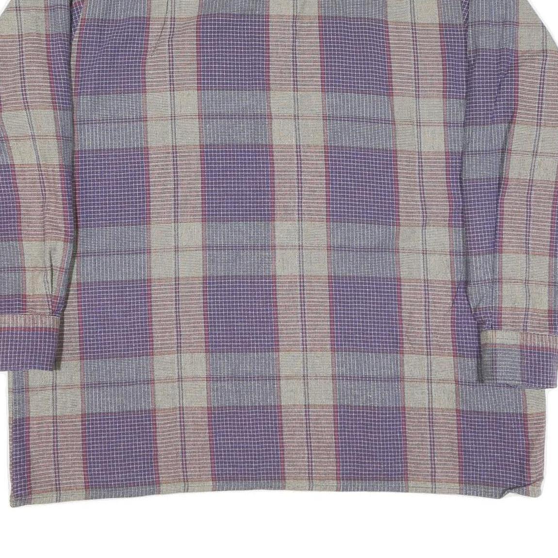 Mens Purple Beige Check Cotton Shirt XL Long Sleeve Button Casual Top