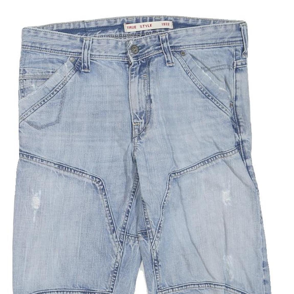 TRUE STYLE Mens Light Blue Denim Casual Shorts M W34 Cotton Blend Patchwork