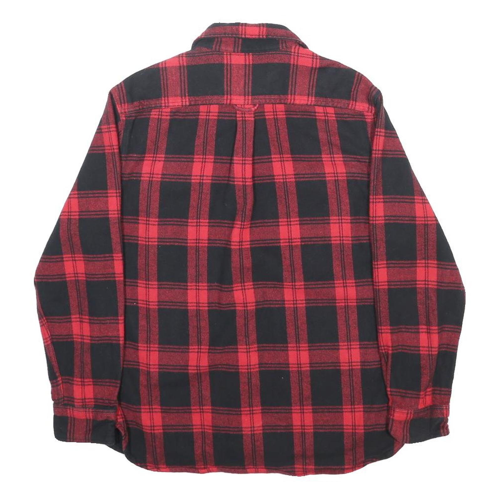 JACHS Mens Red & Black Check Shirt L Classic Cotton Long Sleeve Button Front