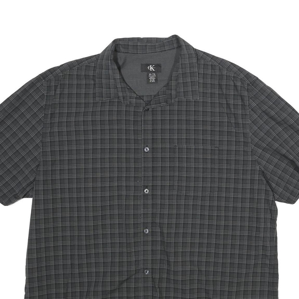 CALVIN KLEIN Mens Black & Grey Check Shirt XL Cotton Casual Short Sleeve Button