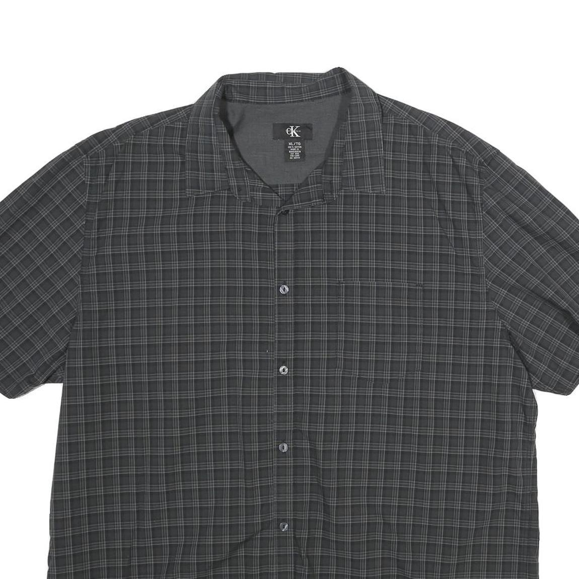 CALVIN KLEIN Mens Black & Grey Check Shirt XL Cotton Casual Short Sleeve Button