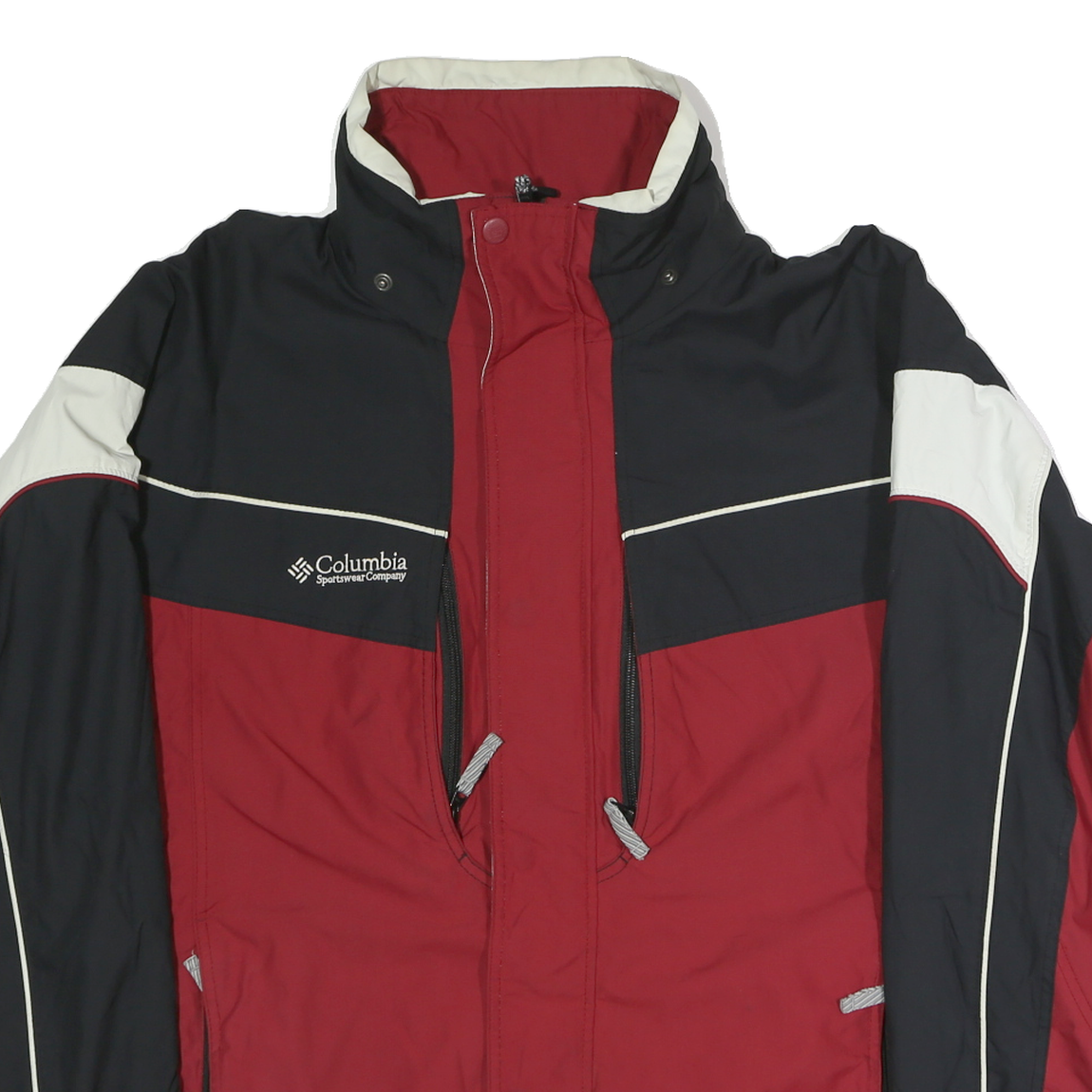 COLUMBIA Mens Red & Black Outdoor Jacket L Polyester Zip Colorblock Weatherproof