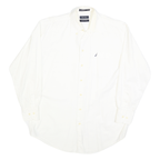 NAUTICA Mens White Classic Fit Button-Down Shirt L Cotton Blend Casual Smart
