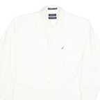 NAUTICA Mens White Classic Fit Button-Down Shirt L Cotton Blend Casual Smart