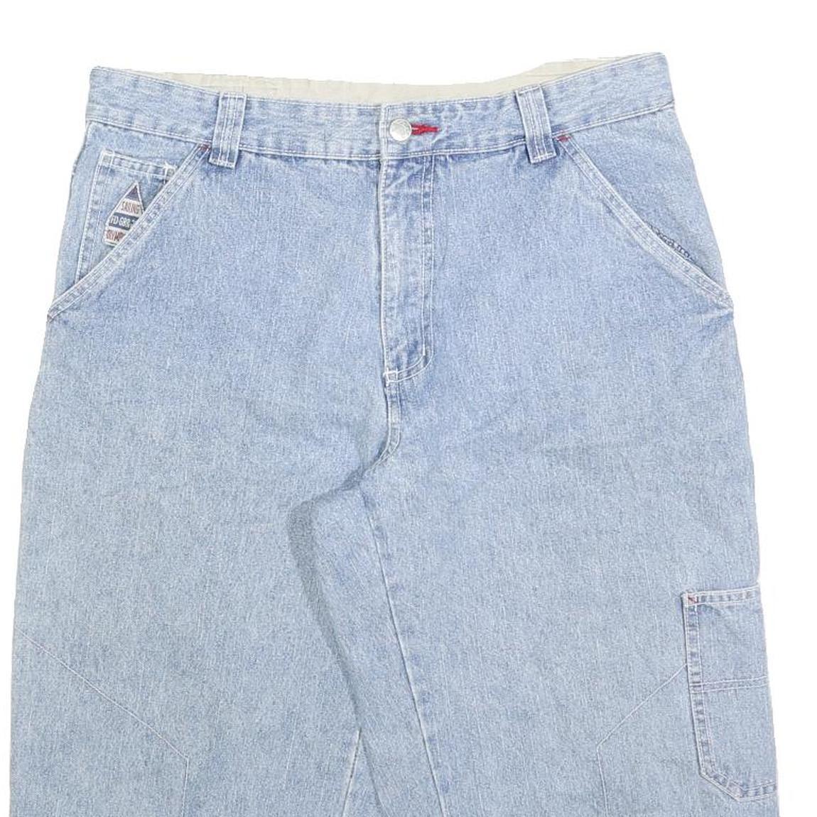 IDENTIC Mens Denim Blue Cotton Blend Cargo Shorts M W32 Long Length