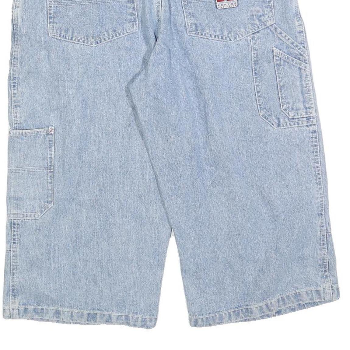 IDENTIC Mens Denim Blue Cotton Blend Cargo Shorts M W32 Long Length