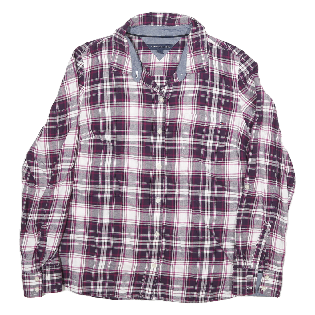 TOMMY HILFIGER Womens Purple & White Check Shirt L Cotton Blend Casual Stylish