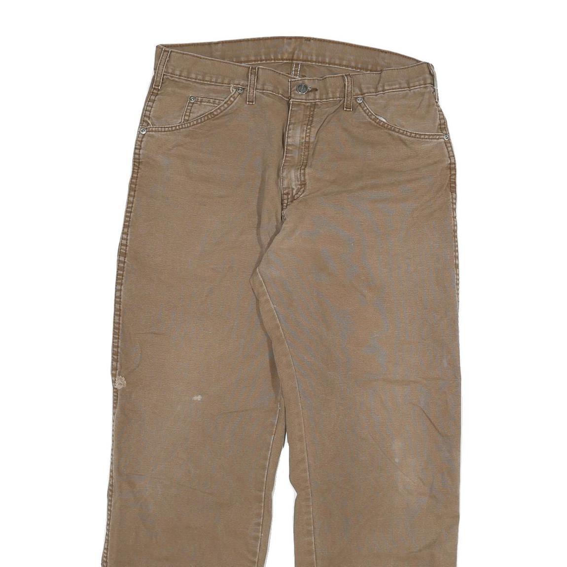 DICKIES Mens Cotton Blend Brown Regular Fit Straight Leg Trousers W34 L30