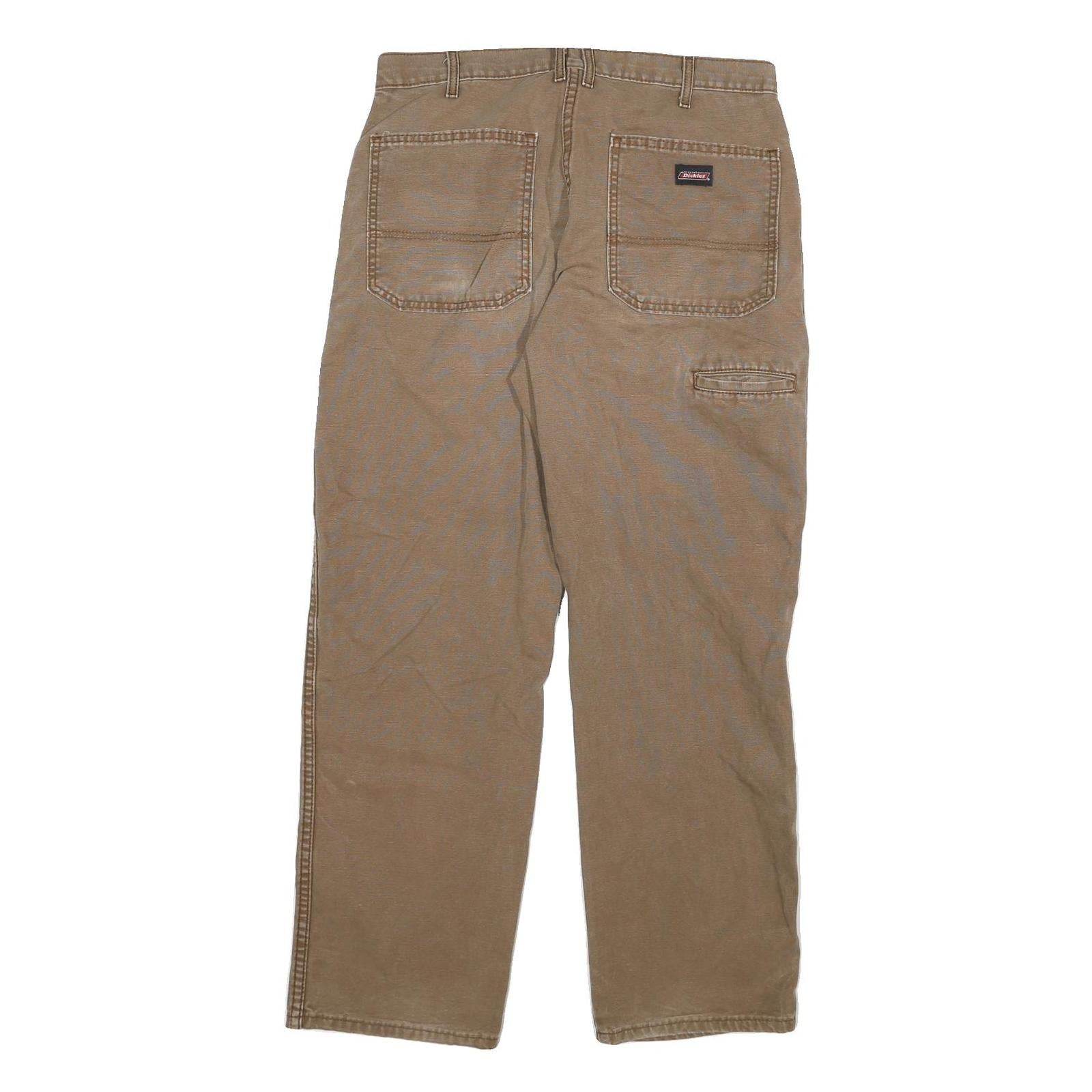 DICKIES Mens Cotton Blend Brown Regular Fit Straight Leg Trousers W34 L30