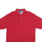 TOMMY HILFIGER Mens Red Striped XL Polo Shirt Cotton Blend Classic Fit Casual