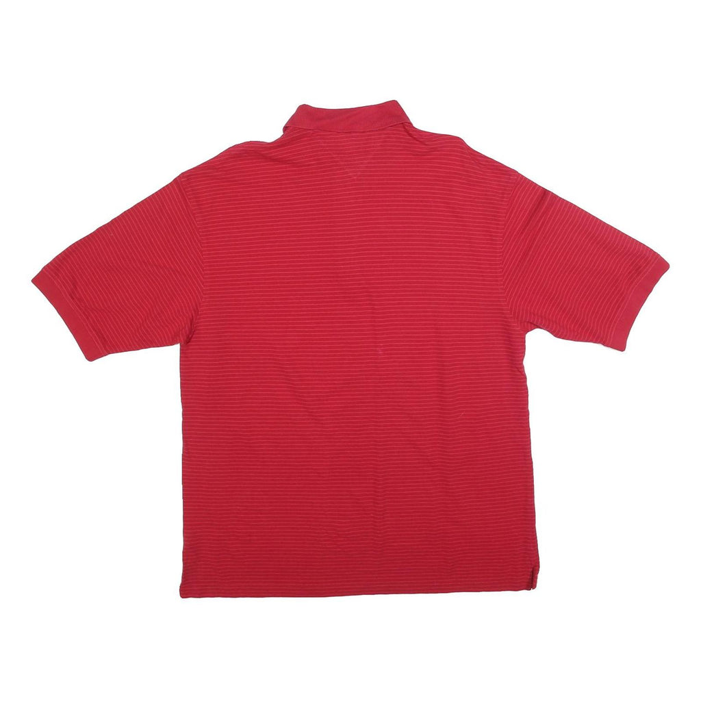 TOMMY HILFIGER Mens Red Striped XL Polo Shirt Cotton Blend Classic Fit Casual