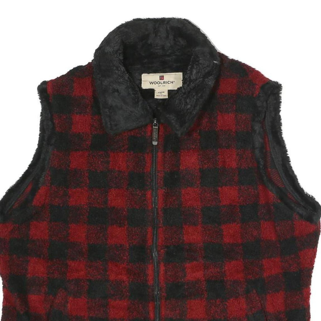 WOOLRICH Womens Red & Black Check Zip Jacket XL Acrylic Blend Comfortable