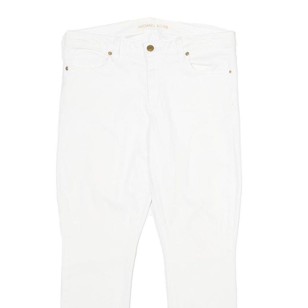MICHAEL KORS Womens Cotton Blend White Slim Tapered Trousers W32 L28 Casual