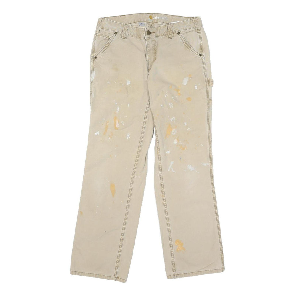 CARHARTT Mens Cotton Blend Beige Regular Fit Straight Leg Trousers W30 L28