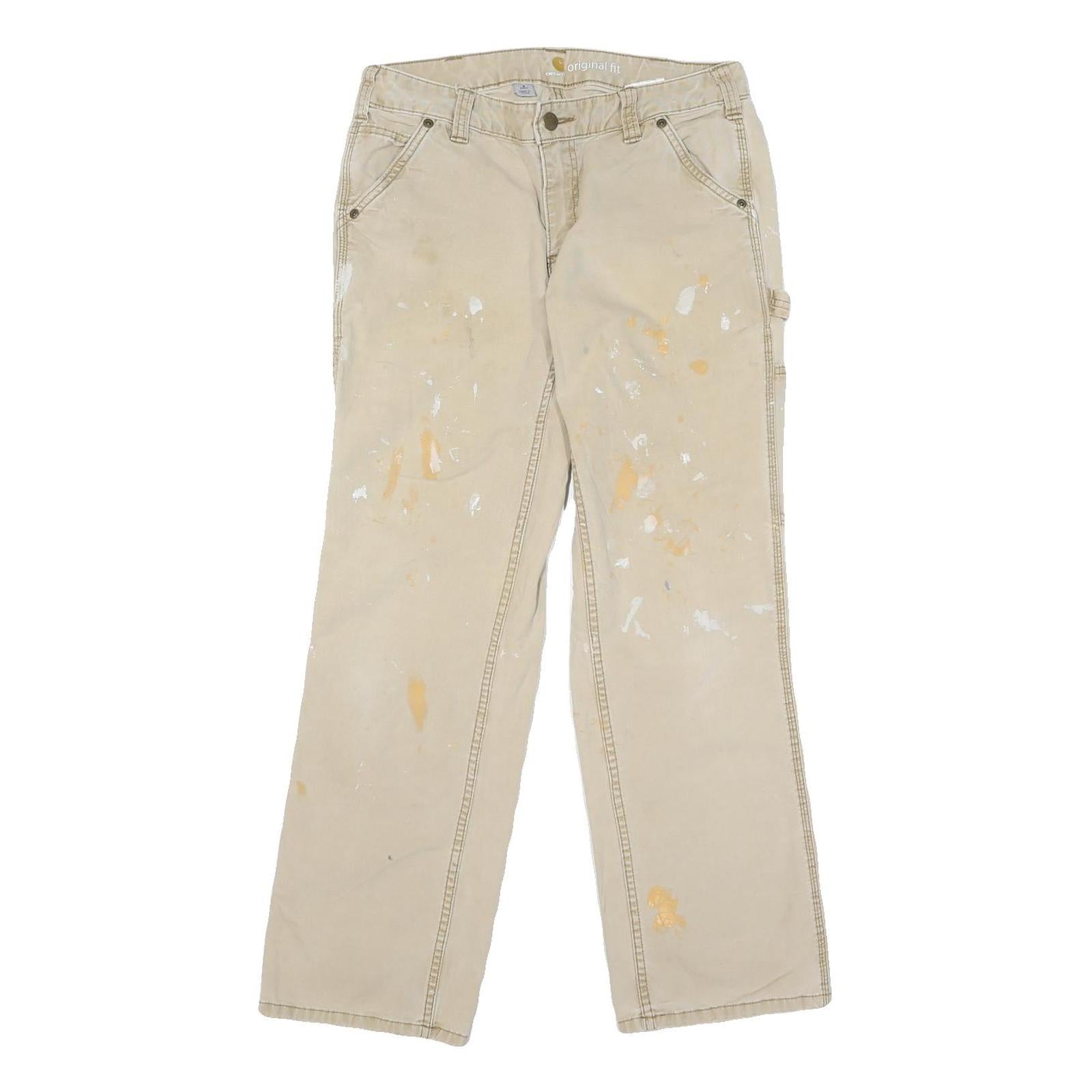 CARHARTT Mens Cotton Blend Beige Regular Fit Straight Leg Trousers W30 L28