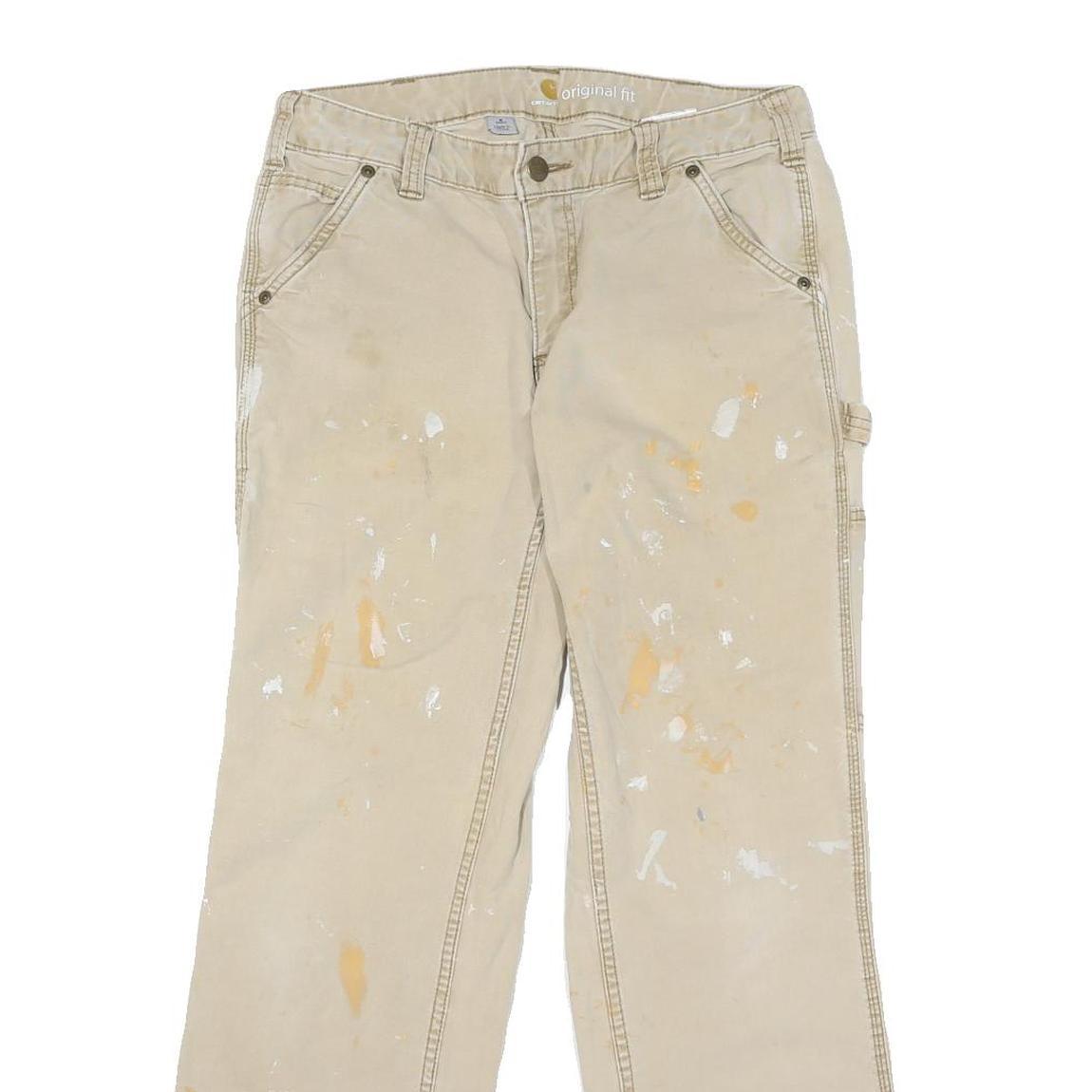 CARHARTT Mens Cotton Blend Beige Regular Fit Straight Leg Trousers W30 L28