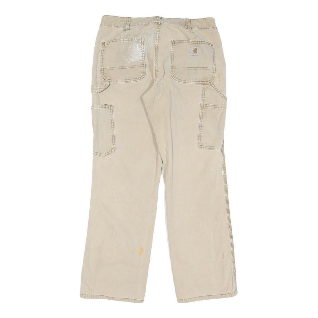 CARHARTT Mens Cotton Blend Beige Regular Fit Straight Leg Trousers W30 L28