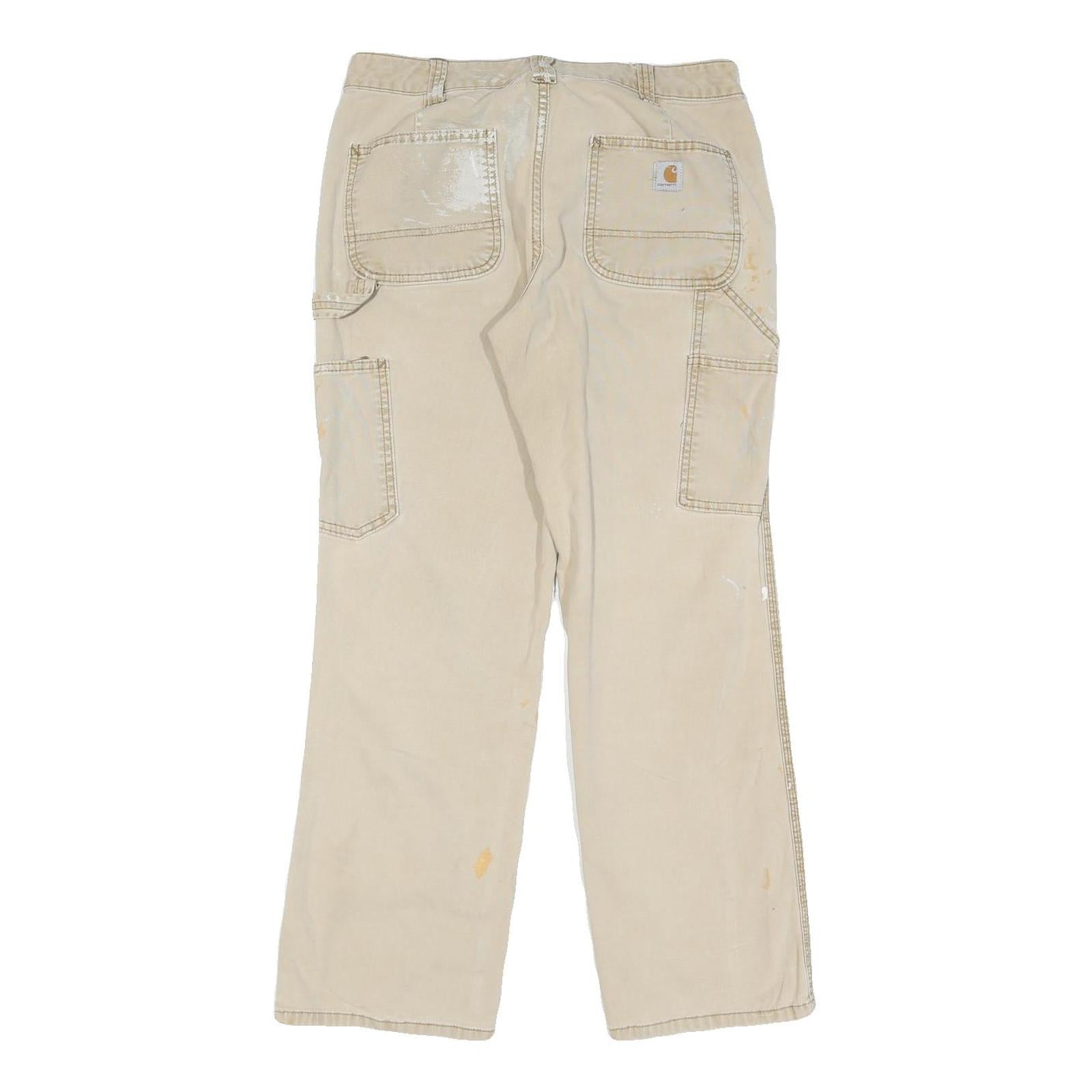 CARHARTT Mens Cotton Blend Beige Regular Fit Straight Leg Trousers W30 L28