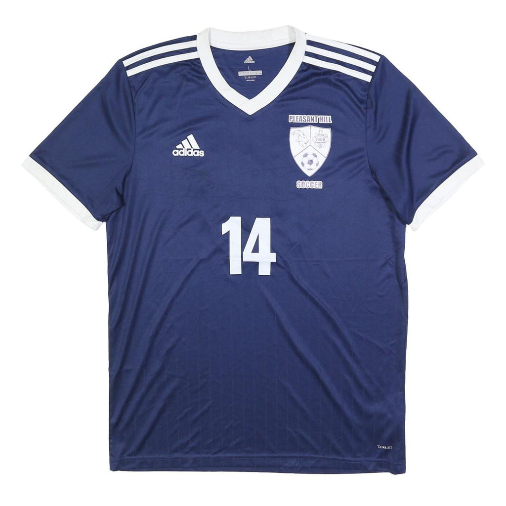 ADIDAS Mens Blue & White Pleasant Hill Soccer Graphic T-Shirt L Short Sleeve