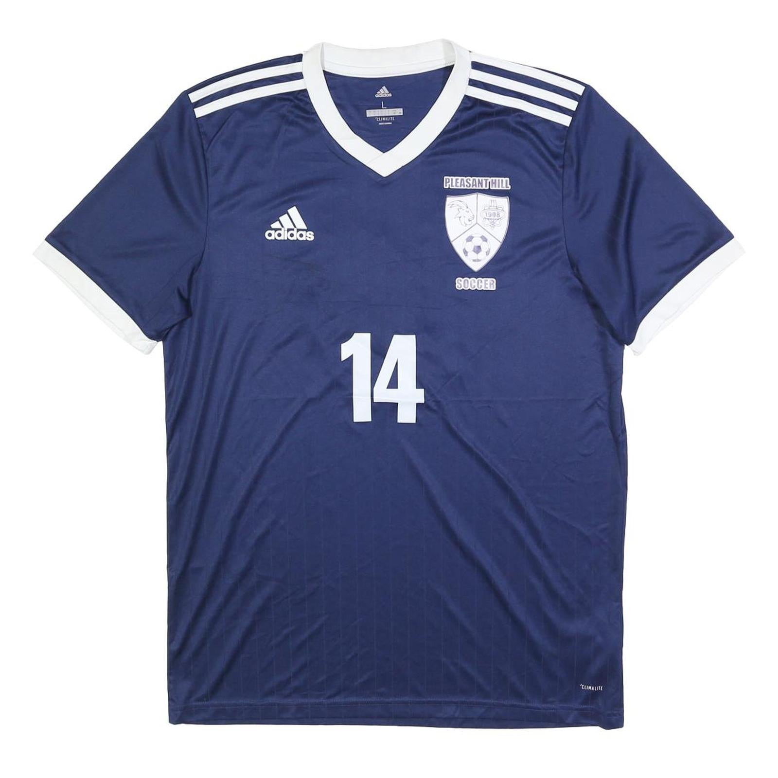 ADIDAS Mens Blue & White Pleasant Hill Soccer Graphic T-Shirt L Short Sleeve