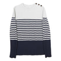 JIGSAW Womens White & Navy Striped Plain Wool Crew Neck Basic Knit S Button