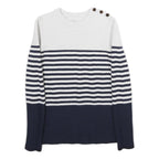 JIGSAW Womens White & Navy Striped Plain Wool Crew Neck Basic Knit S Button