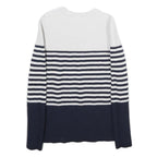 JIGSAW Womens White & Navy Striped Plain Wool Crew Neck Basic Knit S Button