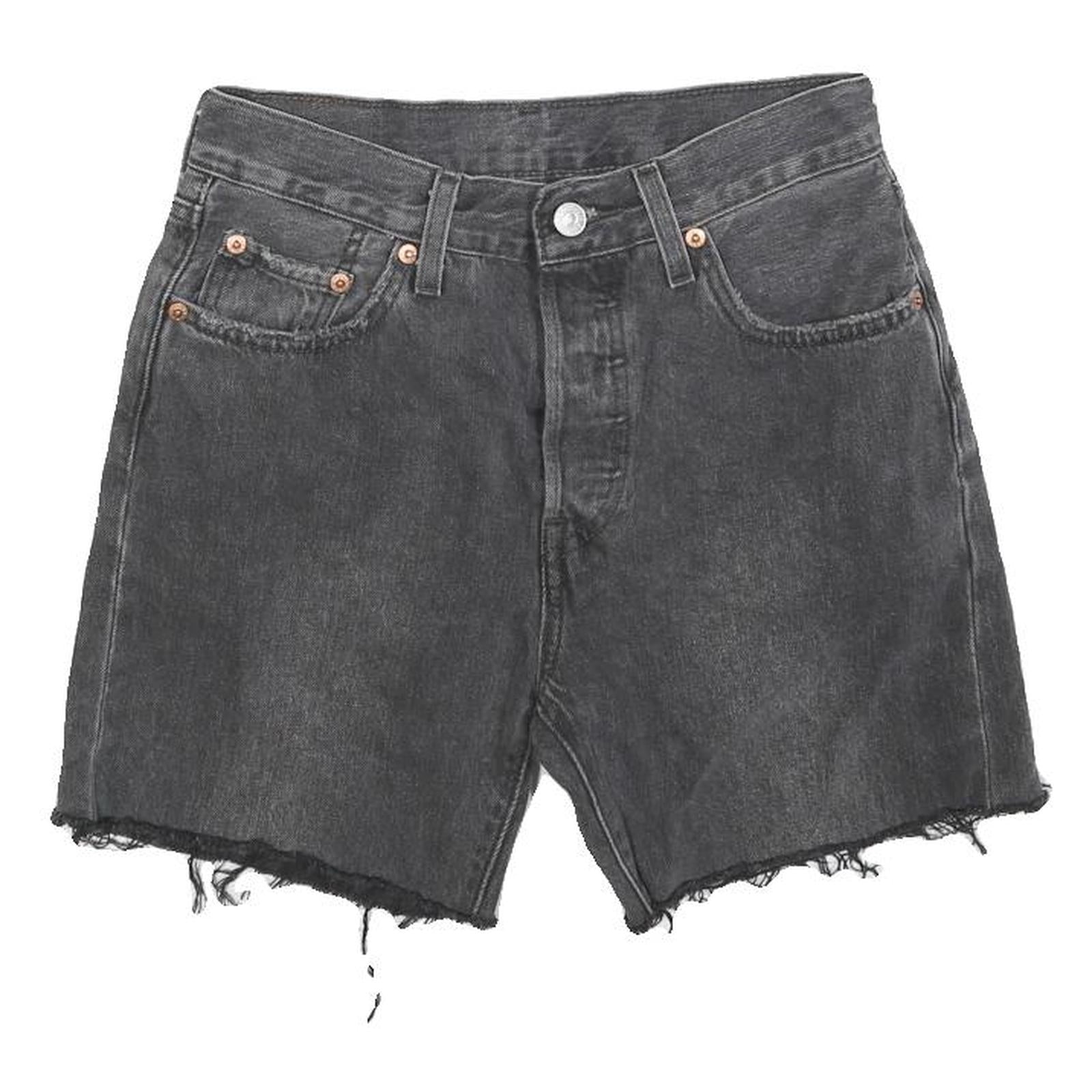 LEVI'S Womens Black Denim Casual Shorts XS W25 Distressed Raw Hem