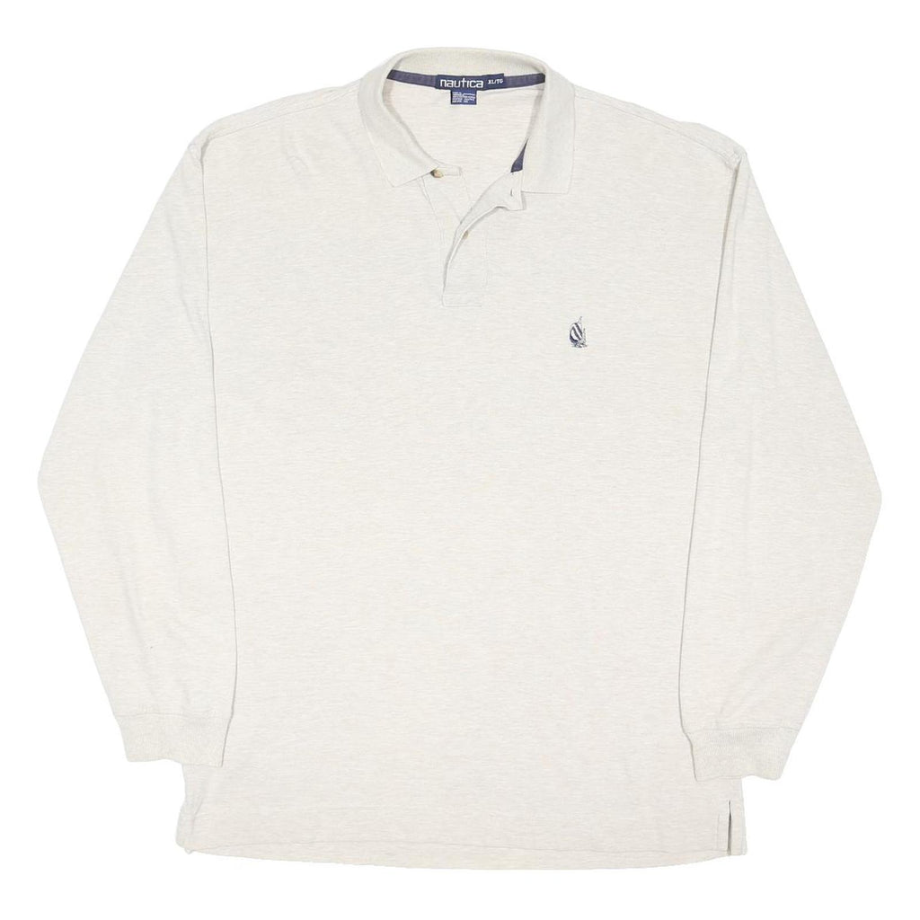 NAUTICA Mens Cream Long Sleeve Plain XL Cotton Blend Polo Shirt Classic Fit