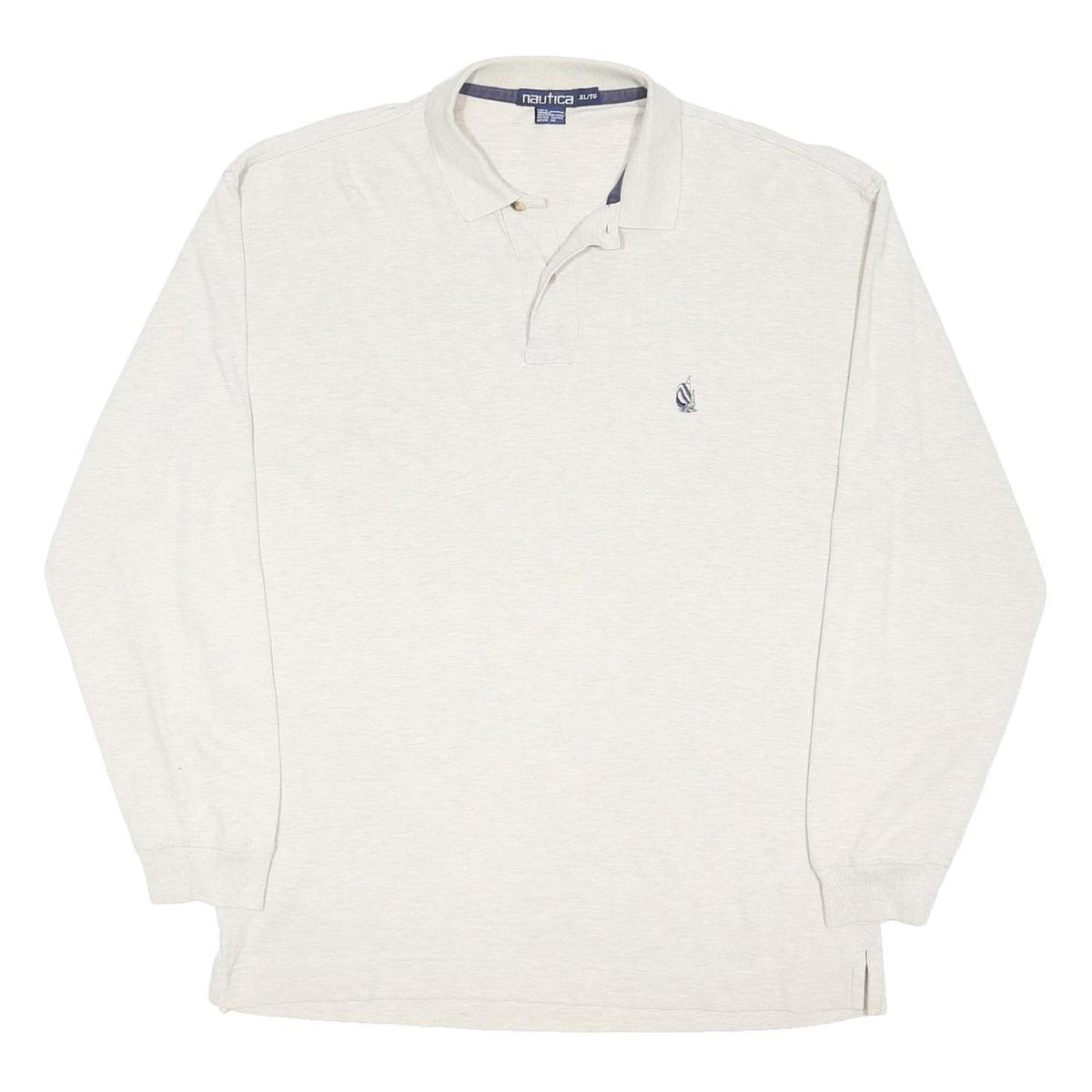 NAUTICA Mens Cream Long Sleeve Plain XL Cotton Blend Polo Shirt Classic Fit