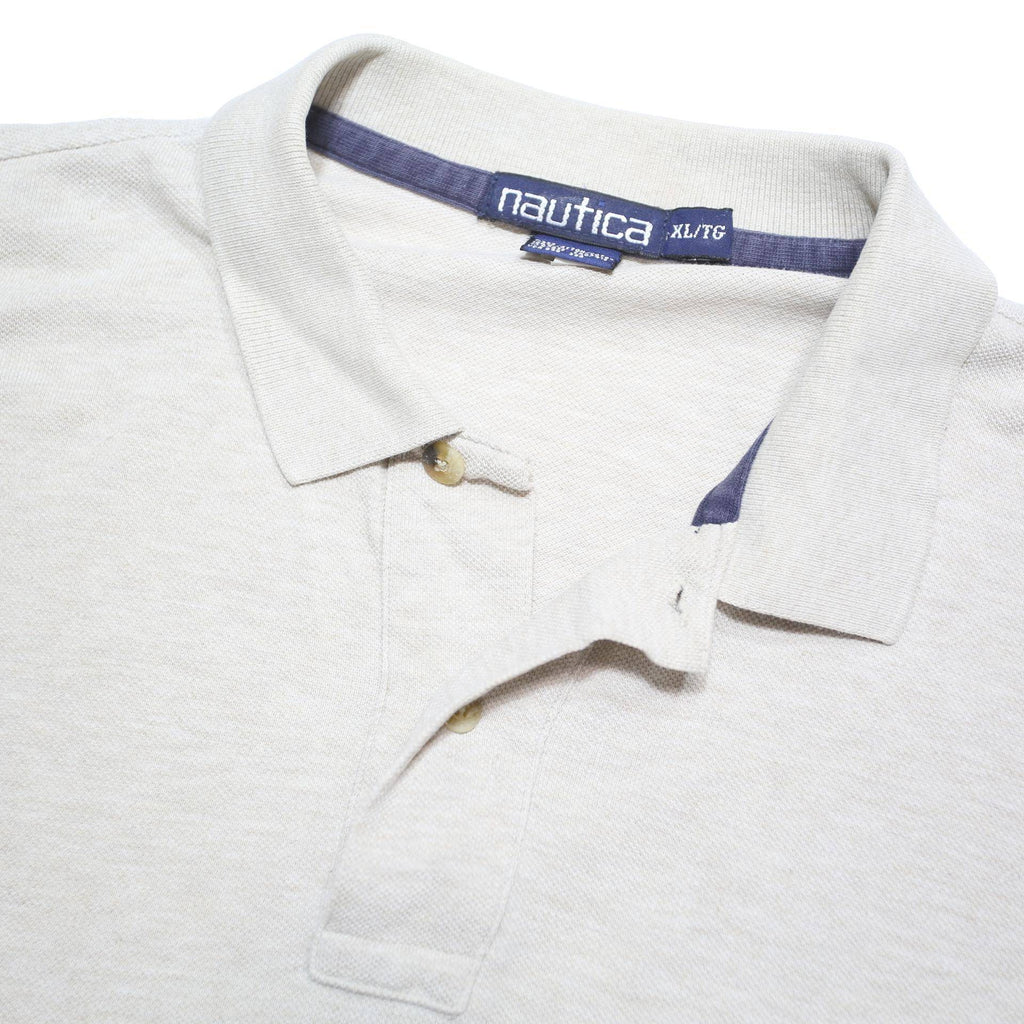 NAUTICA Mens Cream Long Sleeve Plain XL Cotton Blend Polo Shirt Classic Fit