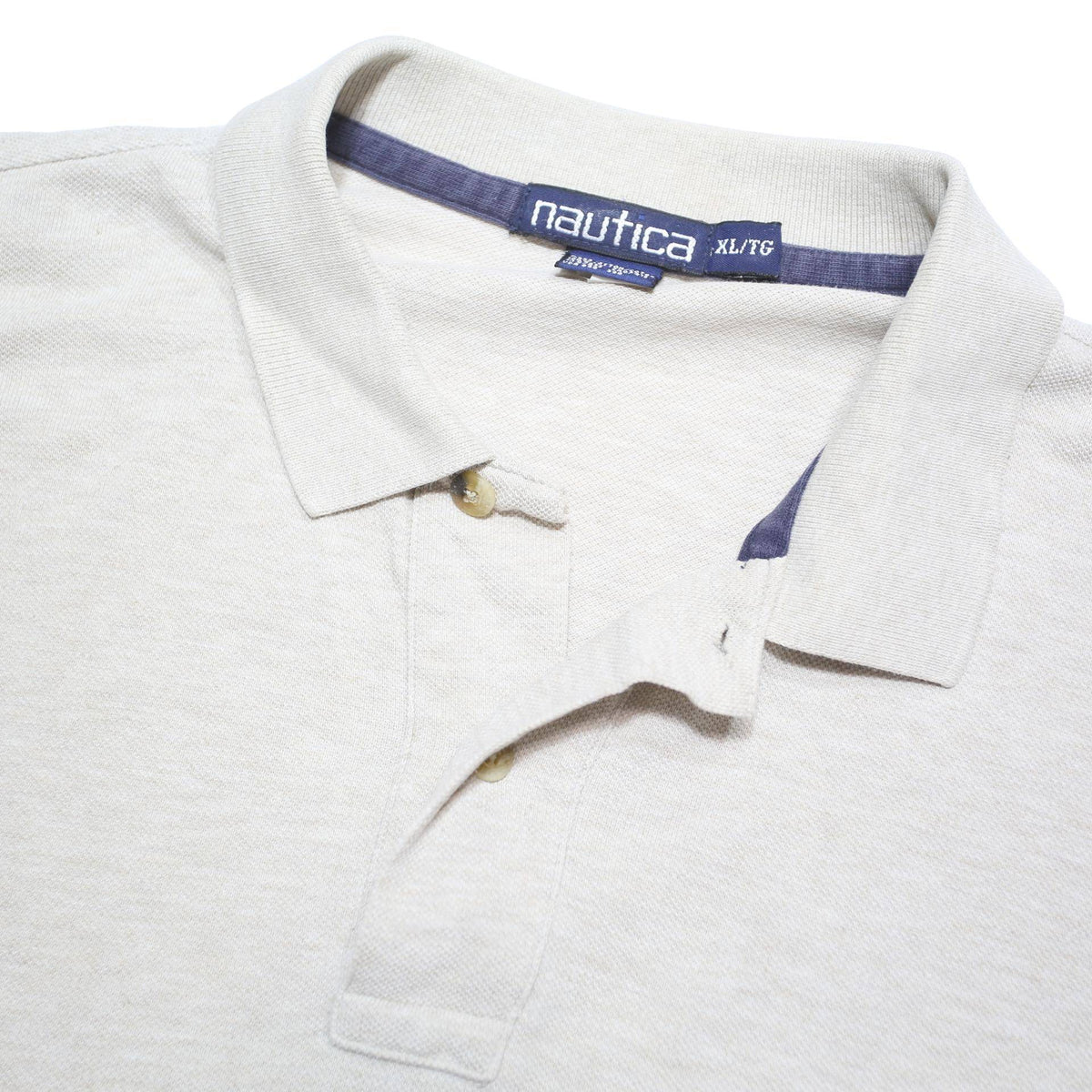 NAUTICA Mens Cream Long Sleeve Plain XL Cotton Blend Polo Shirt Classic Fit
