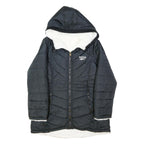 REEBOK Womens Black Zip Up Hooded Quilted Jacket L Polyester Blend Casual Winter