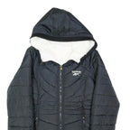 REEBOK Womens Black Zip Up Hooded Quilted Jacket L Polyester Blend Casual Winter