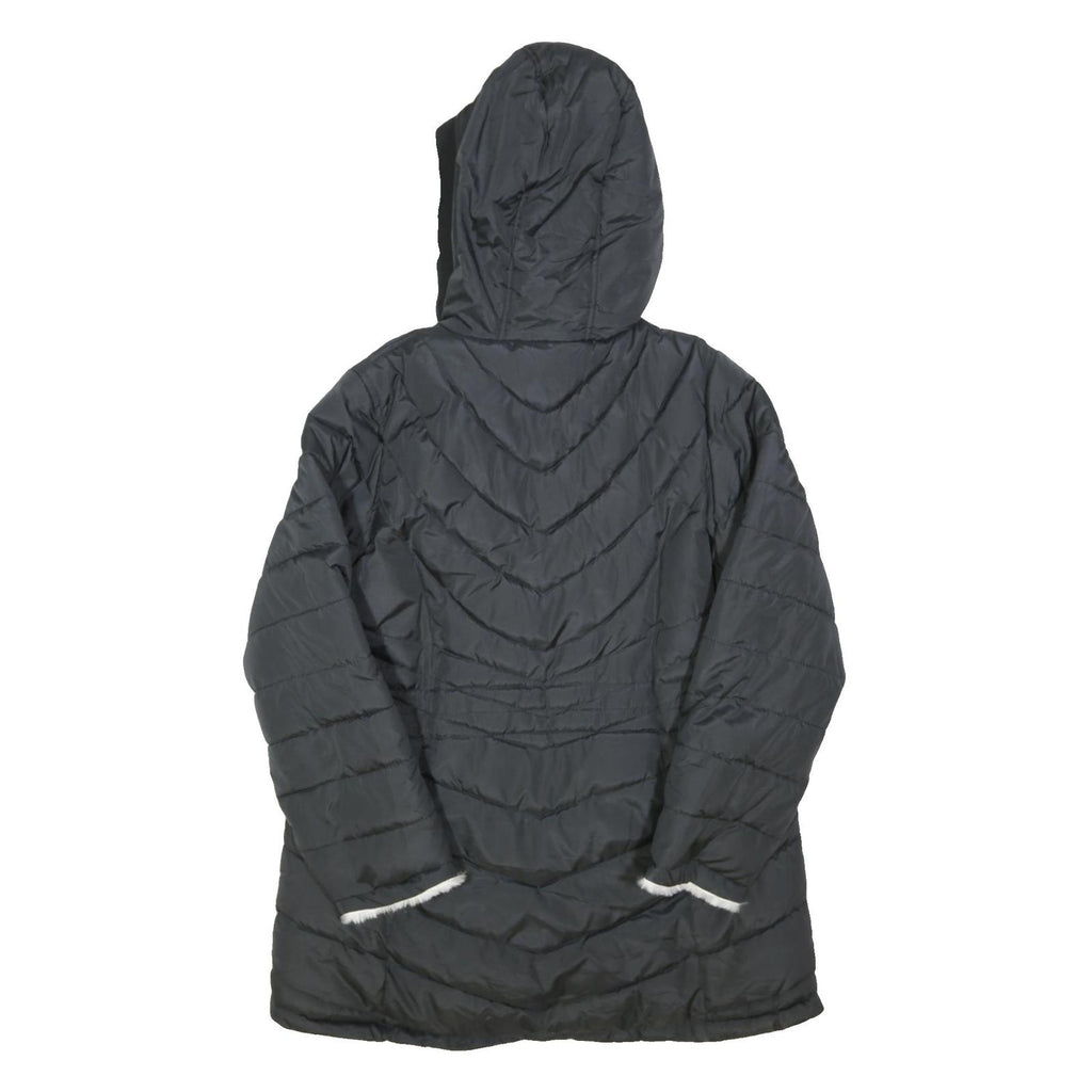 REEBOK Womens Black Zip Up Hooded Quilted Jacket L Polyester Blend Casual Winter