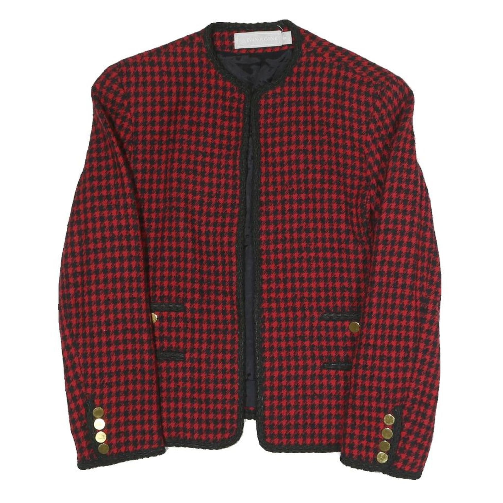 EVAN PICONE Womens Red & Black Houndstooth Classic Jacket S Polyester Blend
