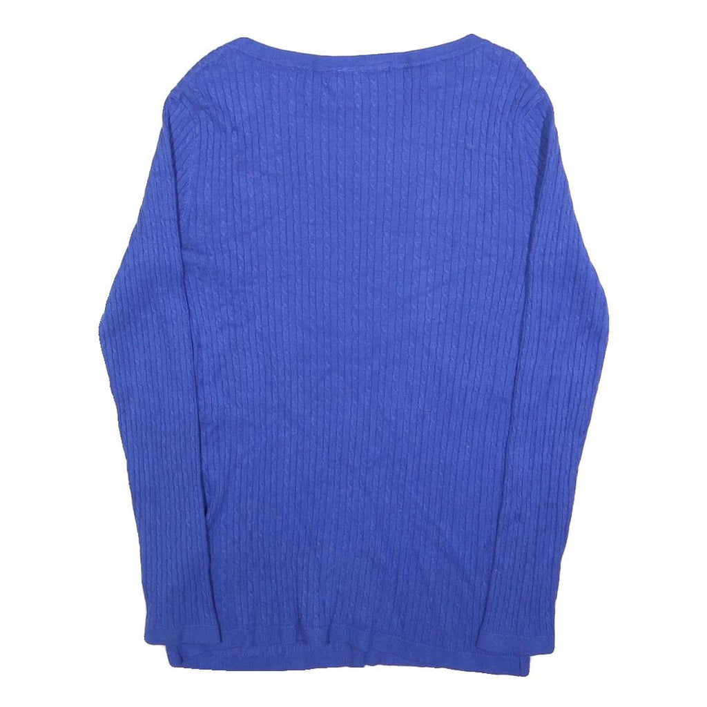 TOMMY HILFIGER Womens Blue Polyester Blend Jumper Cable Knit Crew Neck M Casual