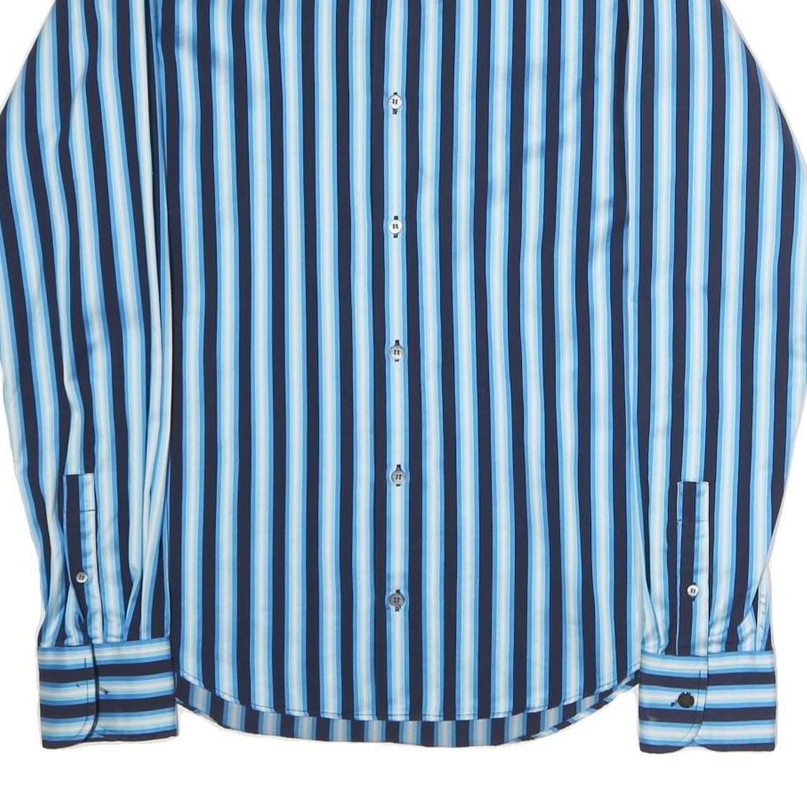 TED BAKER Mens Blue & Light Blue Striped Shirt M Smart Casual Long Sleeve Cotton