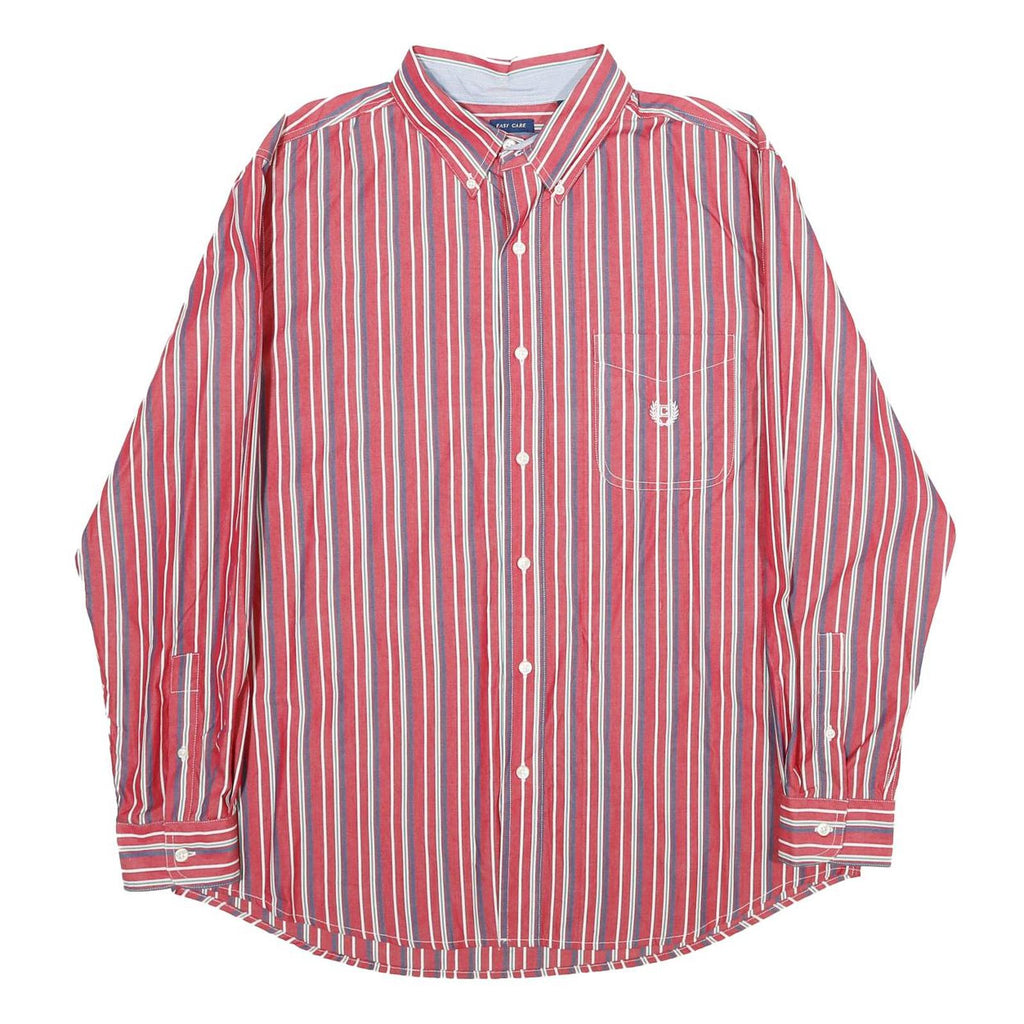 CHAPS Mens Red & Blue Striped Cotton Shirt L Button-Down Long Sleeve Classic