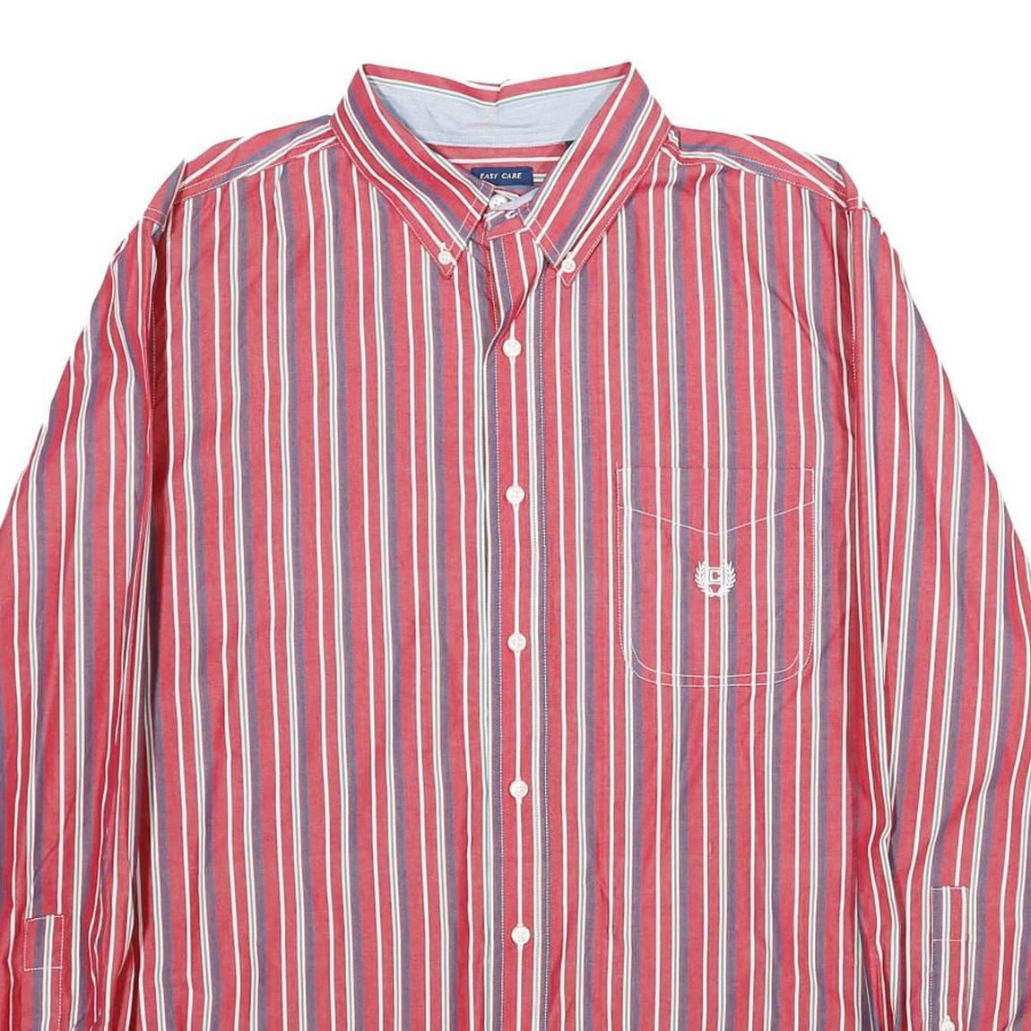 CHAPS Mens Red & Blue Striped Cotton Shirt L Button-Down Long Sleeve Classic
