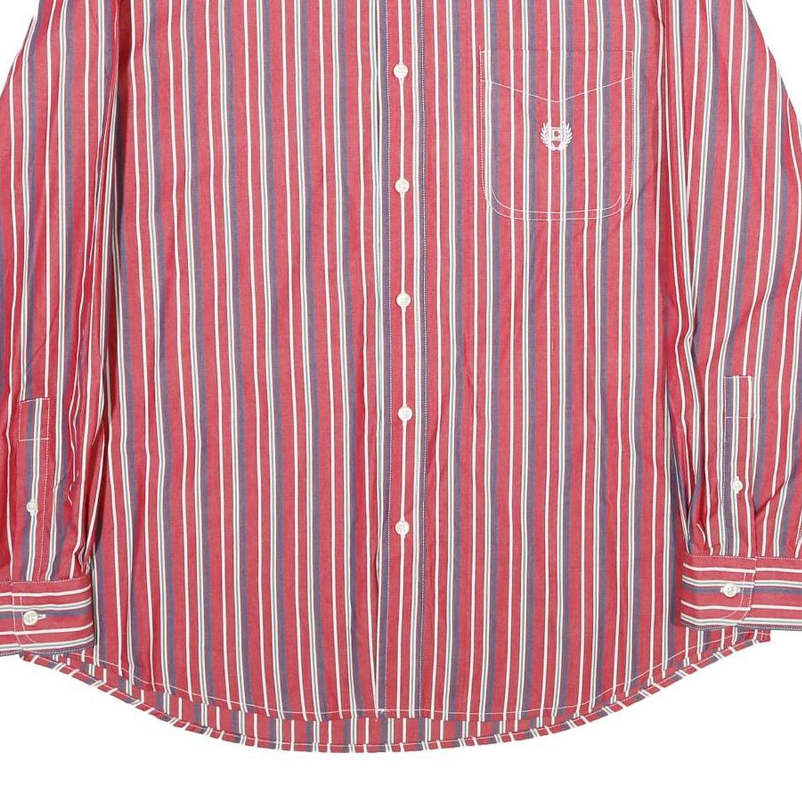 CHAPS Mens Red & Blue Striped Cotton Shirt L Button-Down Long Sleeve Classic