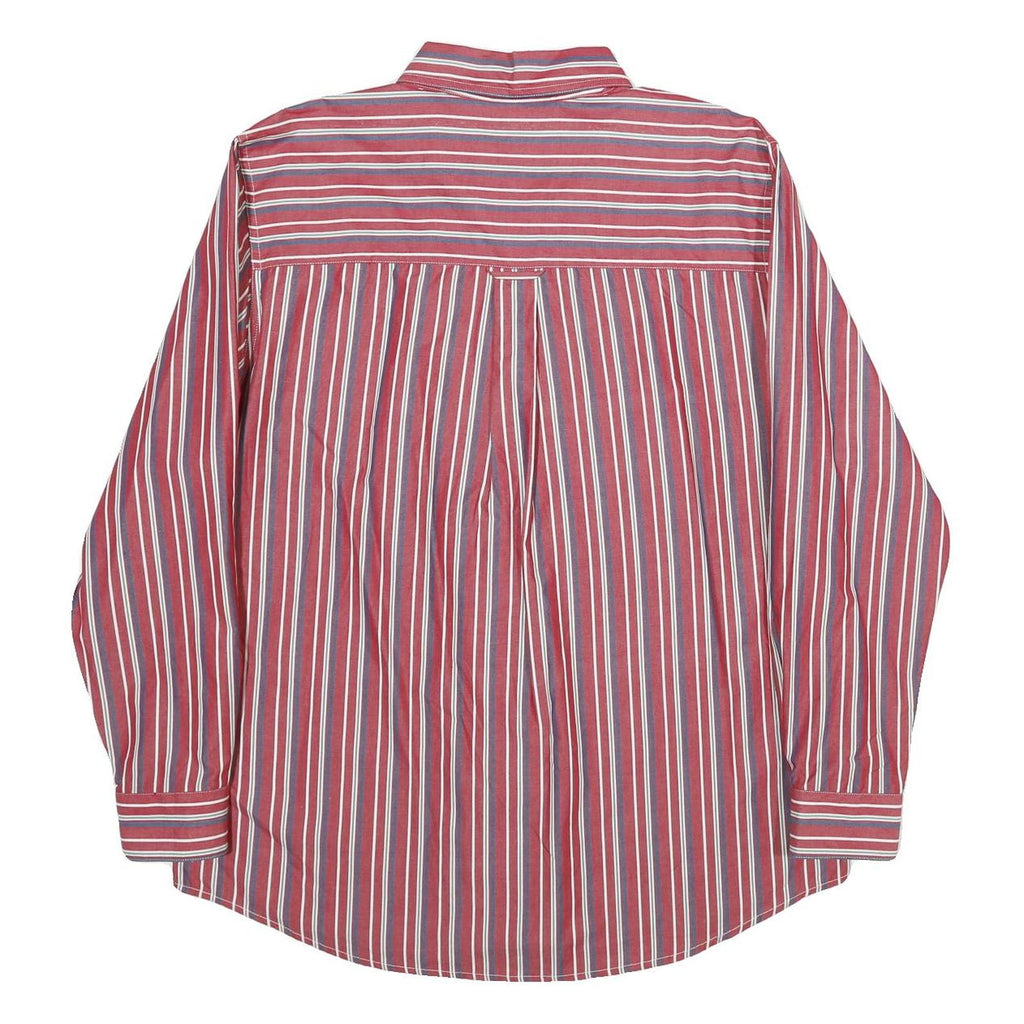 CHAPS Mens Red & Blue Striped Cotton Shirt L Button-Down Long Sleeve Classic