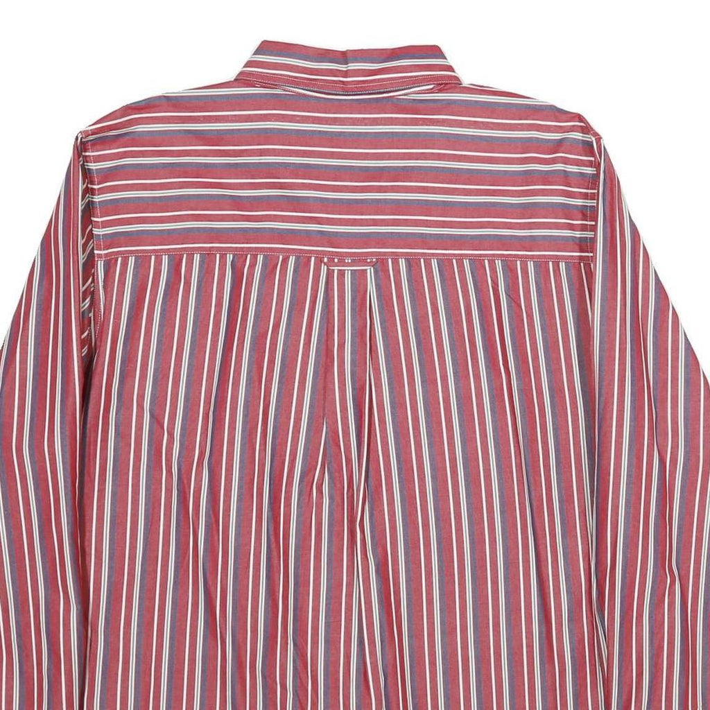 CHAPS Mens Red & Blue Striped Cotton Shirt L Button-Down Long Sleeve Classic