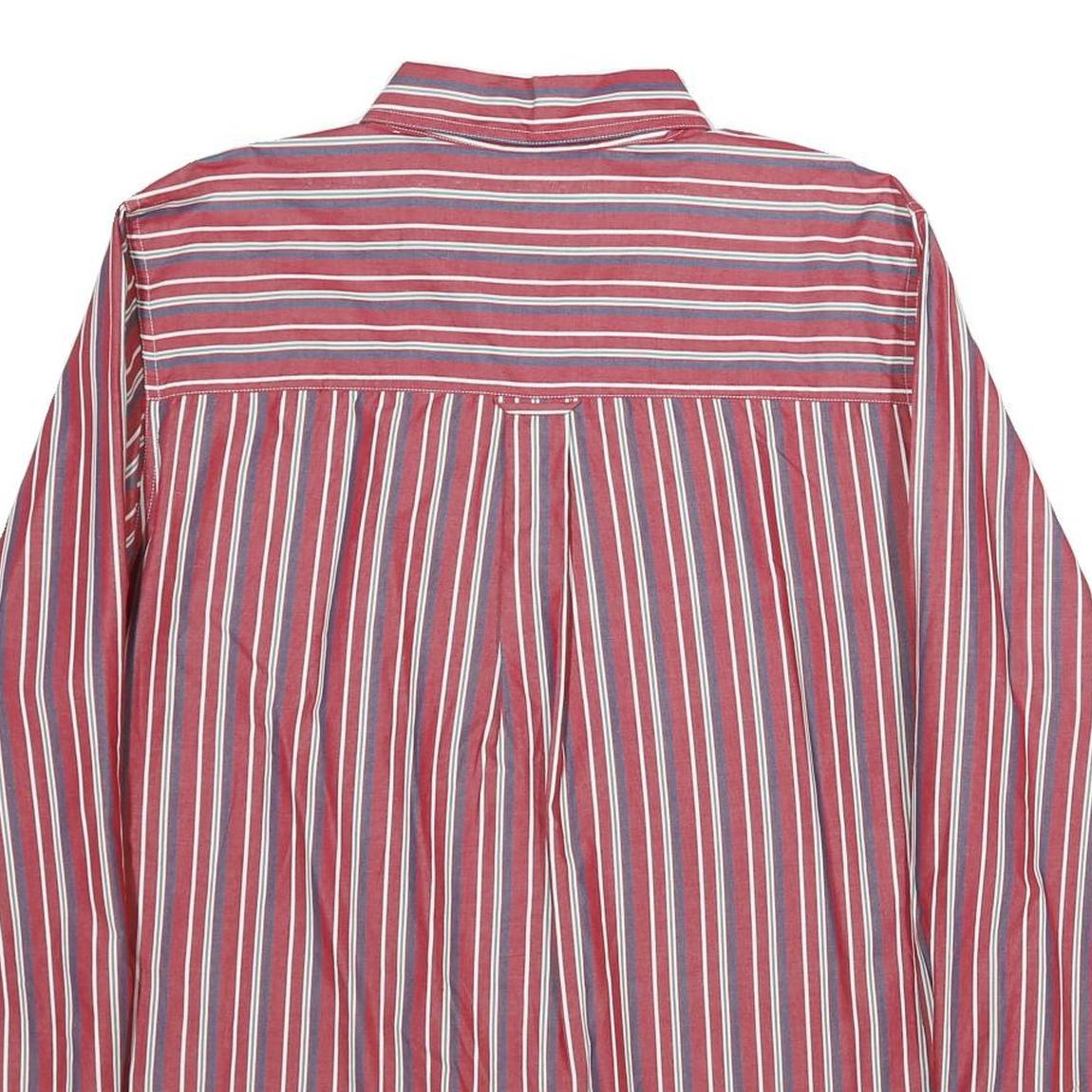 CHAPS Mens Red & Blue Striped Cotton Shirt L Button-Down Long Sleeve Classic