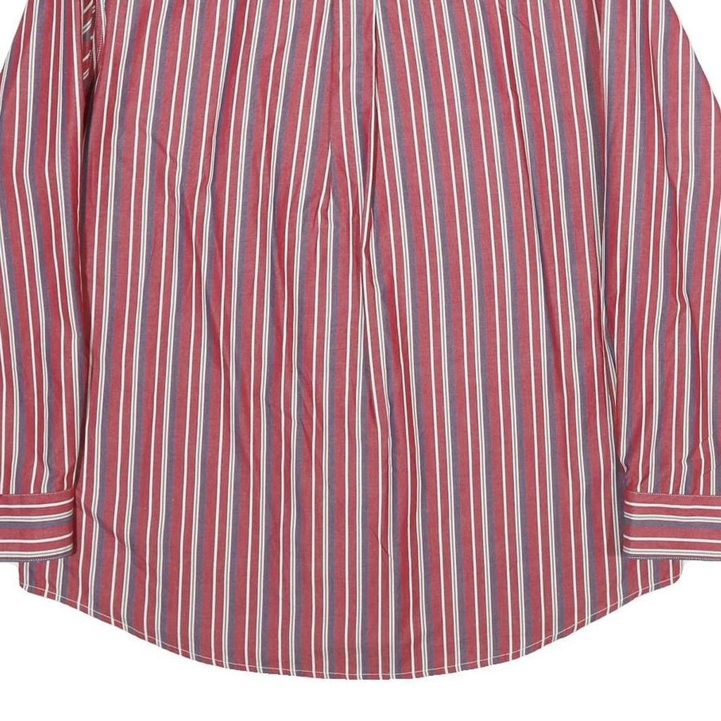 CHAPS Mens Red & Blue Striped Cotton Shirt L Button-Down Long Sleeve Classic