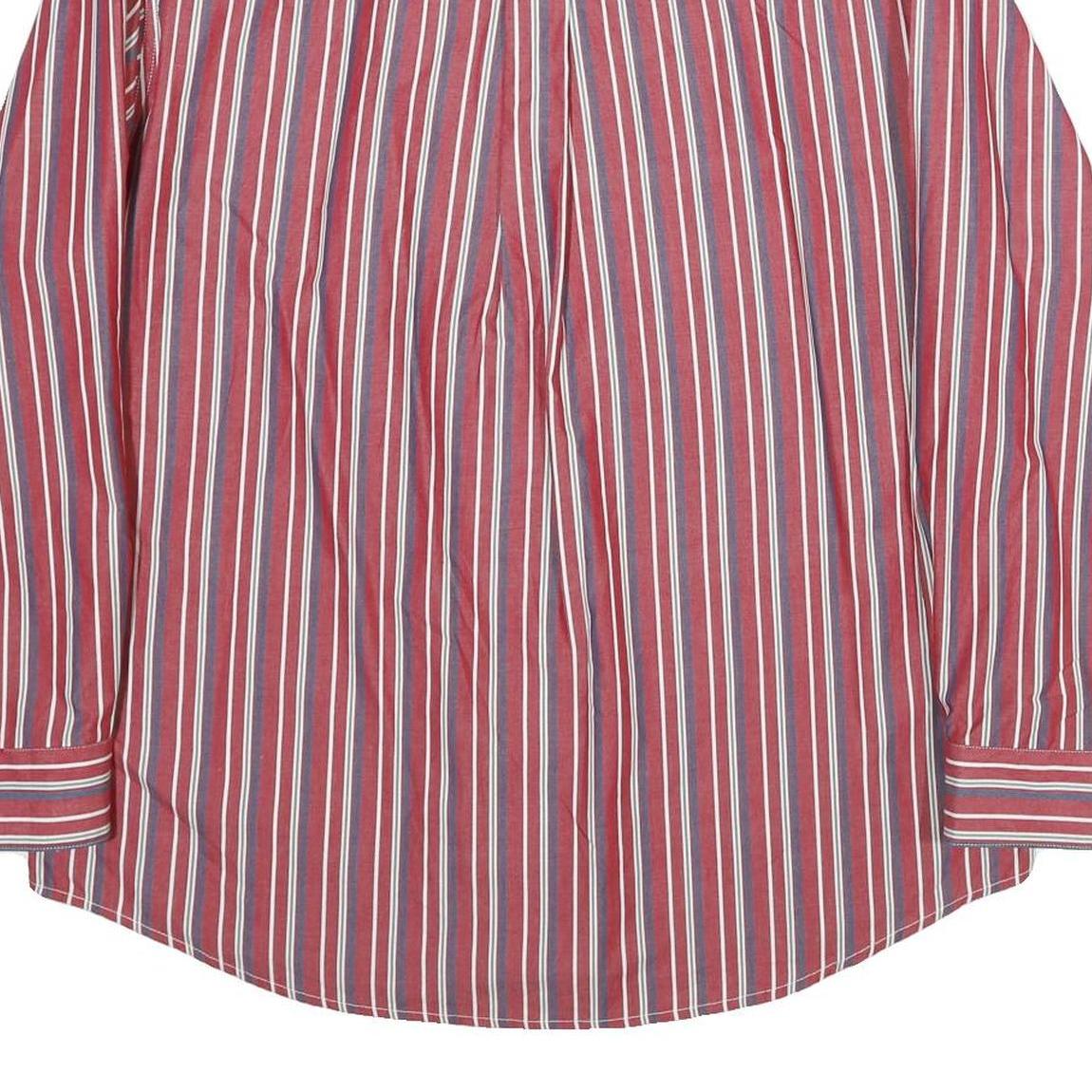 CHAPS Mens Red & Blue Striped Cotton Shirt L Button-Down Long Sleeve Classic