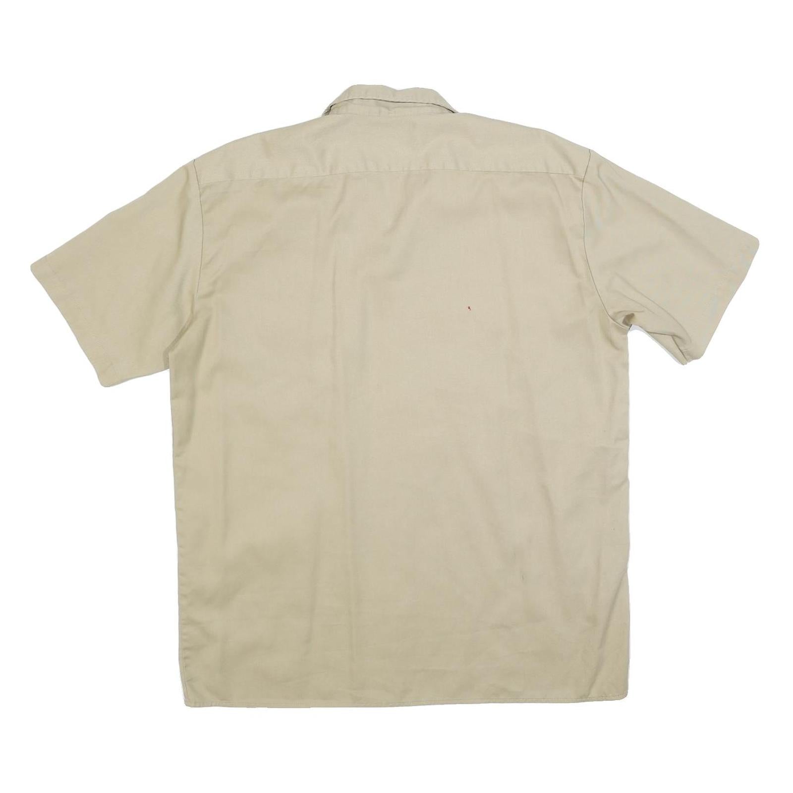 DICKIES Mens Beige Short Sleeve Work Shirt L Cotton Blend Casual Button Up